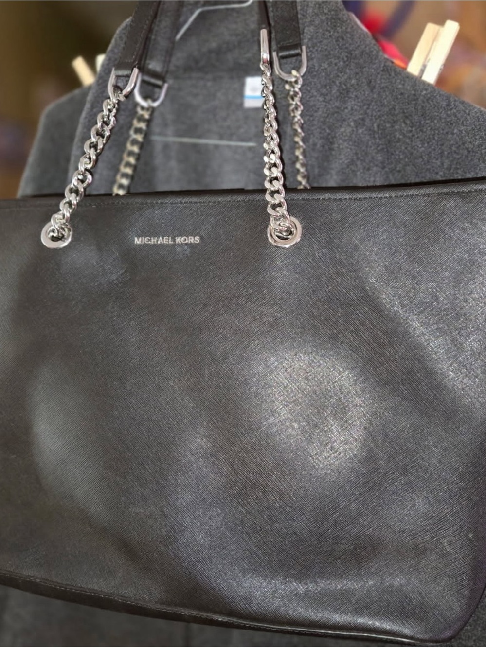 Michael Kors Black Tote with Silver Chain Handles